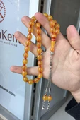 Zar Rengi Çift Püsküllü Toz Kehribar Tesbih - 1
