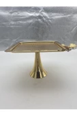 Ayaklı Kare Kelebekli Gold Kek, Kurabiye ve Pasta Sunum Tabağı, Servis Tepsisi - 1