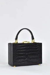 Elatae Kadın Omuz Askılı Kroko Desen Abiye Günlük El Çantası Siyah 17441 thumbnail 2