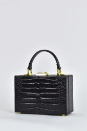 Elatae Kadın Omuz Askılı Kroko Desen Abiye Günlük El Çantası Siyah 17441 thumbnail 3