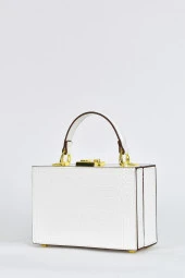 Elatae Kadın Omuz Askılı Kroko Desen Abiye Günlük El Çantası Beyaz 17441 thumbnail 3