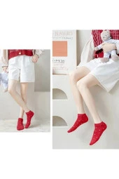 4 Çift Sevimli Çok Renkli Kalp, Çilek Desenli Kadın Patik beyaz Çorap thumbnail 3
