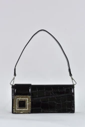 Elatae Kadın Omuz Askılı Kroko Desen Rugan Abiye Çanta Siyah 17342 - 1