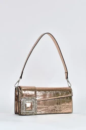 Elatae Kadın Omuz Askılı Kroko Desen Rugan Abiye Çanta Bronz 17342 thumbnail 2