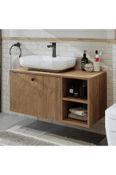 ROOMART Ayaksız Lavabolu Mdf 95 Cm Çekmeceli Lotus Oval Lavabolu Banyo Dolabı thumbnail 1