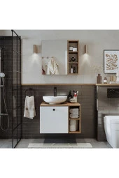 ROOMART Lavabolu Mdf 65 Cm Lotus Çekmeceli Banyo Dolabı + Aynalı Üst Dolabı - 1