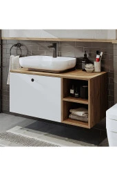 ROOMART Ayaksız Lavabolu Mdf 95 Cm Çekmeceli Lotus Oval Lavabolu Banyo Dolabı thumbnail 1