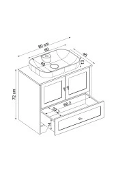 ROOMART Oval Lavabolu Ayaklı 2 Kapaklı Çekmeceli Mat Beyaz Mdf 80 Cm Banyo Dolabı - 2