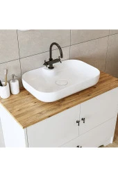 ROOMART Oval Lavabolu Mat Beyaz Mdf 100 Cm Çekmeceli Banyo Dolabı + Aynalı Üst Dolabı + Boy Dolabı thumbnail 3