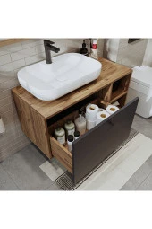 ROOMART Ayaksız Lavabolu Mdf 95 Cm Çekmeceli Lotus Oval Lavabolu Banyo Dolabı thumbnail 4