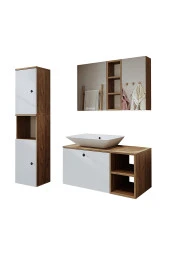 ROOMART Lavabolu Mdf 95 Cm Lotus Çekmeceli Banyo Dolabı + Aynalı Üst Dolabı + Banyo Boy Dolabı - 7