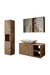 ROOMART Lavabolu Mdf 95 Cm Lotus Çekmeceli Banyo Dolabı + Aynalı Üst Dolabı + Banyo Boy Dolabı thumbnail 7