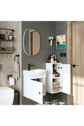 ROOMART Punto Ayaksız Tek Kapaklı Sol Lavabolu 46 Cm Banyo Alt Dolabı + Üst Ayna + Boy Dolabı thumbnail 6