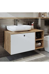 ROOMART Ayaksız Lavabolu Mdf 95 Cm Çekmeceli Lotus Oval Lavabolu Banyo Dolabı thumbnail 3