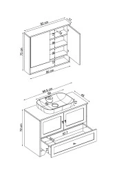 ROOMART Oval Lavabolu Mat Beyaz Mdf 100 Cm Çekmeceli Banyo Dolabı + Aynalı Üst Dolabı thumbnail 2