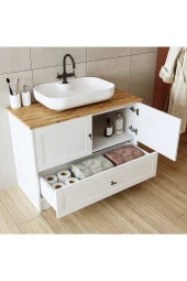 ROOMART Oval Lavabolu Mat Beyaz Mdf 100 Cm Çekmeceli Banyo Dolabı + Aynalı Üst Dolabı + Boy Dolabı thumbnail 4