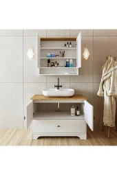 ROOMART Oval Lavabolu Mat Beyaz Mdf 100 Cm Çekmeceli Banyo Dolabı + Aynalı Üst Dolabı thumbnail 3
