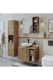 ROOMART Lavabolu Mdf 65 Cm Lotus Çekmeceli Banyo Dolabı + Aynalı Üst Dolabı + Banyo Boy Dolabı - 1