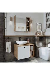 ROOMART Lavabolu Mdf 65 Cm Lotus Çekmeceli Banyo Dolabı + Aynalı Üst Dolabı - 3