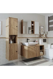 ROOMART Lavabolu Mdf 95 Cm Lotus Çekmeceli Banyo Dolabı + Aynalı Üst Dolabı + Banyo Boy Dolabı thumbnail 6