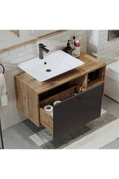 ROOMART Ayaksız Lavabolu Mdf 95 Cm Çekmeceli Banyo Dolabı - 4