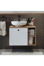 ROOMART Ayaksız Lavabolu Mdflam 65 Cm Çekmeceli Banyo Dolabı - 3