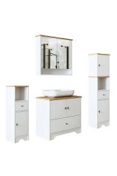 ROOMART Oval Lavabolu Mat Beyaz Mdf 80 Cm Çekmeceli Banyo Dolabı + Aynalı Üst Dolabı + 2 adet Boy Dolabı thumbnail 8