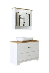 ROOMART Oval Lavabolu Mat Beyaz Mdf 100 Cm Çekmeceli Banyo Dolabı + Aynalı Üst Dolabı thumbnail 5