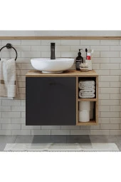 ROOMART Ayaksız Lavabolu Mdflam 65 Cm Çekmeceli Banyo Dolabı thumbnail 3