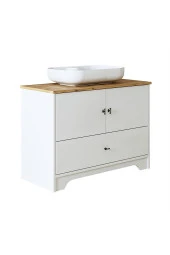 ROOMART Oval Lavabolu Ayaklı 2 Kapaklı Çekmeceli Mat Beyaz Mdf 100 Cm Banyo Dolabı thumbnail 7