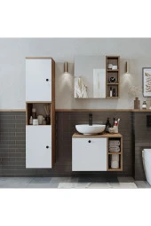 ROOMART Lavabolu Mdf 65 Cm Lotus Çekmeceli Banyo Dolabı + Aynalı Üst Dolabı + Banyo Boy Dolabı thumbnail 3