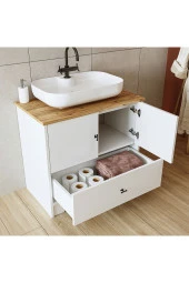 ROOMART Oval Lavabolu Mat Beyaz Mdf 80 Cm Çekmeceli Banyo Dolabı + Aynalı Üst Dolabı + 2 adet Boy Dolabı thumbnail 6