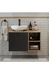 ROOMART Ayaksız Lavabolu Mdf 75 Cm Çekmeceli Banyo Dolabı - 3