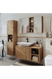 ROOMART Lavabolu Mdf 95 Cm Lotus Çekmeceli Banyo Dolabı + Aynalı Üst Dolabı + Banyo Boy Dolabı thumbnail 5