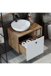 ROOMART Lavabolu Mdf 65 Cm Lotus Çekmeceli Banyo Dolabı + Aynalı Üst Dolabı - 5