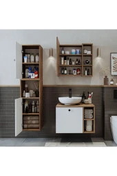 ROOMART Lavabolu Mdf 65 Cm Lotus Çekmeceli Banyo Dolabı + Aynalı Üst Dolabı + Banyo Boy Dolabı thumbnail 5