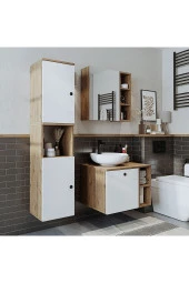 ROOMART Lavabolu Mdf 65 Cm Lotus Çekmeceli Banyo Dolabı + Aynalı Üst Dolabı + Banyo Boy Dolabı thumbnail 6