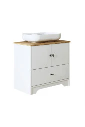 ROOMART Oval Lavabolu Ayaklı 2 Kapaklı Çekmeceli Mat Beyaz Mdf 80 Cm Banyo Dolabı - 7