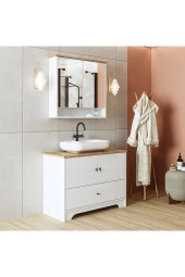 ROOMART Oval Lavabolu Mat Beyaz Mdf 100 Cm Çekmeceli Banyo Dolabı + Aynalı Üst Dolabı thumbnail 7