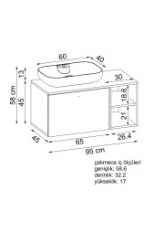 ROOMART Ayaksız Lavabolu Mdf 95 Cm Çekmeceli Lotus Oval Lavabolu Banyo Dolabı thumbnail 2
