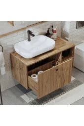 ROOMART Ayaksız Lavabolu Mdf 95 Cm Çekmeceli Lotus Oval Lavabolu Banyo Dolabı thumbnail 4