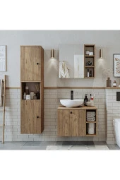 ROOMART Lavabolu Mdf 65 Cm Lotus Çekmeceli Banyo Dolabı + Aynalı Üst Dolabı + Banyo Boy Dolabı - 3