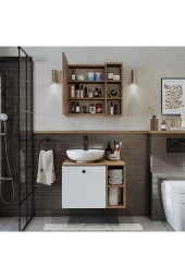 ROOMART Lavabolu Mdf 65 Cm Lotus Çekmeceli Banyo Dolabı + Aynalı Üst Dolabı - 4