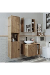 ROOMART Lavabolu Mdf 65 Cm Lotus Çekmeceli Banyo Dolabı + Aynalı Üst Dolabı + Banyo Boy Dolabı - 6