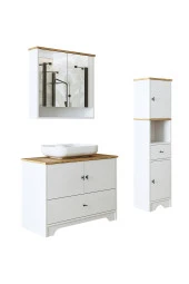 ROOMART Oval Lavabolu Mat Beyaz Mdf 100 Cm Çekmeceli Banyo Dolabı + Aynalı Üst Dolabı + Boy Dolabı thumbnail 8