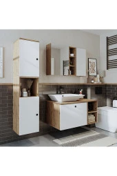 ROOMART Lavabolu Mdf 95 Cm Lotus Çekmeceli Banyo Dolabı + Aynalı Üst Dolabı + Banyo Boy Dolabı - 6