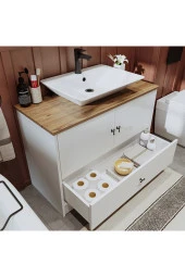 ROOMART Lavabolu Mat Beyaz Mdf 100 Cm Çekmeceli Banyo Dolabı + Aynalı Üst Dolabı + Boy Dolabı thumbnail 5