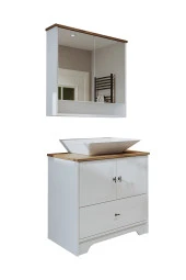 ROOMART Lavabolu Mat Beyaz Mdf 80 Cm Çekmeceli Banyo Dolabı + Aynalı Üst Dolabı thumbnail 7