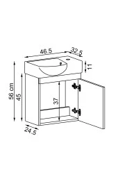 ROOMART Ayaksız Tek Kapaklı Sağ Lavabolu 46 Cm Banyo Alt Dolabı - 2