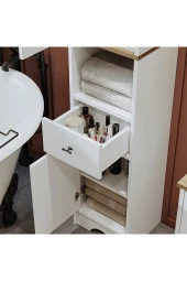 ROOMART Lavabolu Mat Beyaz Mdf 100 Cm Çekmeceli Banyo Dolabı + Aynalı Üst Dolabı + 2 adet Boy Dolabı - 6